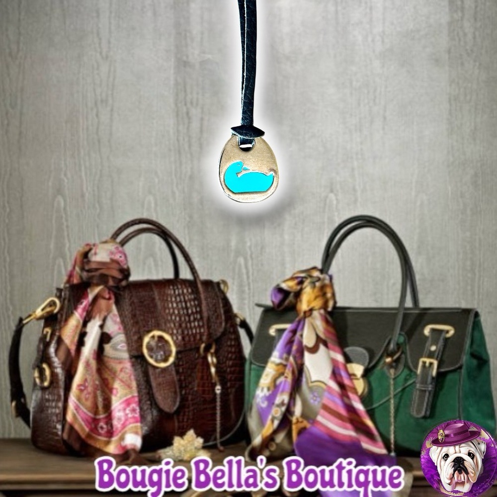 Dooney & Bourke Teal Duck Hang Tag Bag Charm Black Leather Strap